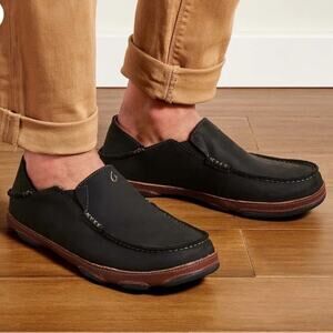 Olukai Moloa Slip On Leather Loafer Shoe In Black/ Toffee Sz 12 Business Casual